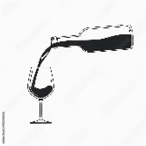 Pouring red wine from bottle into glass for Jewish Passover Seder kiddush blessing ritual illustration.