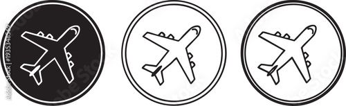 Three black and white airplane in circular frames travel transportation