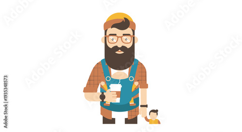 Vector illustration of bearded carpenter with dog