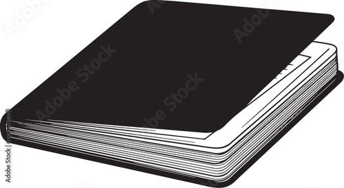 Black notebook with white pages isolated on white background