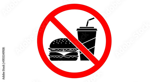 Prohibited Food and Drink Sign Featuring Burger and Soda