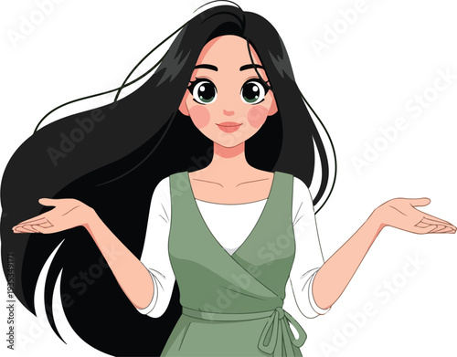 Confused young woman shrugging with open hands vector illustration