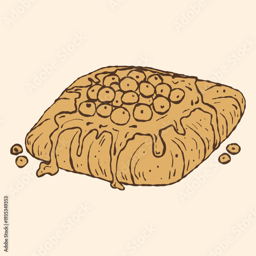 Berry Puff Pastry Vector Illustration. Fruit Danish Pastry. Flaky Berry Tart. Hand drawn bakery product