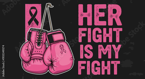 A pair of pink boxing gloves with a ribbon symbolizing solidarity and support for cancer awareness and research