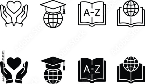 Global education and literacy icon vector set illustration.
