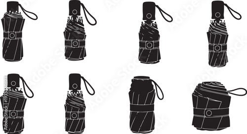 Black and white hand grenade illustrations in various positions