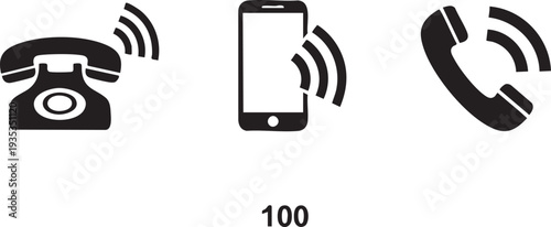Three black phone with signal waves on white background phone signal waves black and white