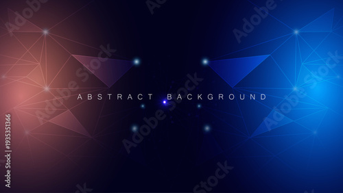 Abstract futuristic geometric background with connection lines and dots in blue and orange gradient