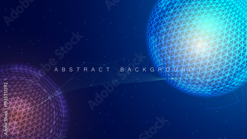 Abstract global network background with glowing wireframe spheres