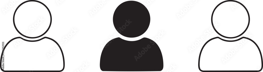 Obraz premium Three human in a row with one black and two white human people black and white simple user avatars