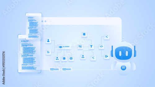 AI workflow automation artificial intelligence. ai agent workflow diagram dashboard machine learning architecture data processing system, coding and automation system.