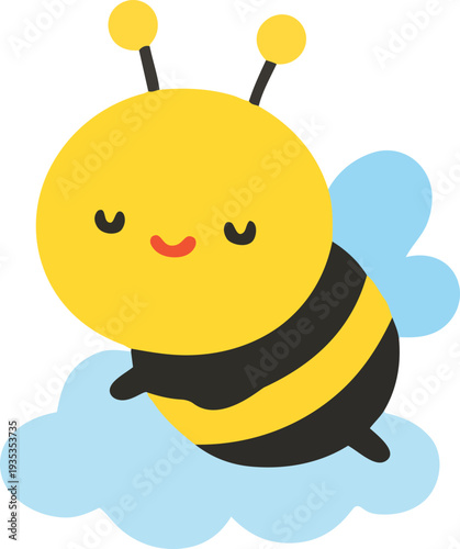 Cute Bee Illustration Flying on Cloud