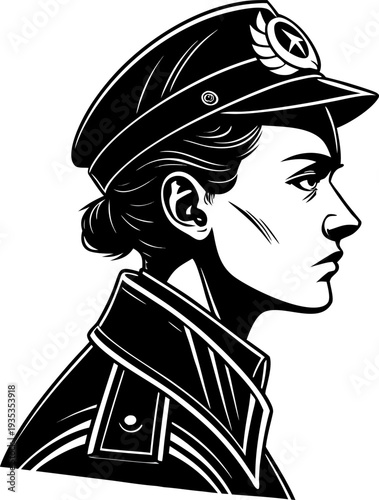 Confident female pilot portrait in uniform cap