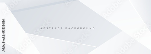 Minimal geometric white gray abstract background with clean layered facets, soft gradient transitions and subtle shadows creating airy corporate atmosphere and ample negative space for branding