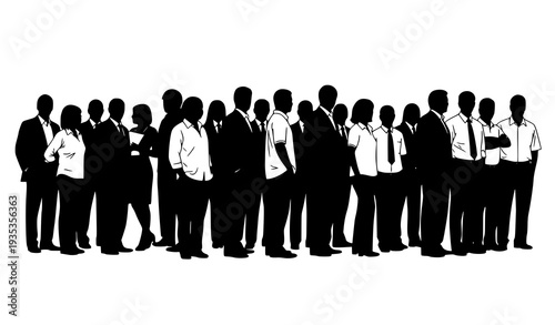 Diverse Crowd of People Standing Silhouette Collection Isolated on White Background Vector Illustration
