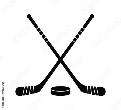 Crossed Hockey Sticks With Puck Icon Isolated On White Background