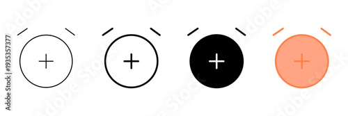 Set of minimalist plus sign icons with transparent background, depicting add, create, and new notification symbols for web and mobile user interfaces, vector illustration