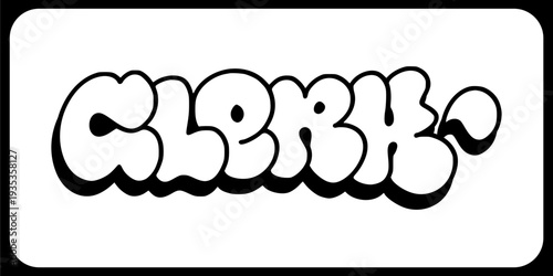 Clerk Graffiti Throw Up Illustration in Black and White for Retail Staff and Office Worker Urban Branding Element.