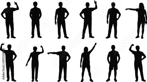 People silhouettes set standing men and women different gestures pointing posing human figures vector illustration isolated collection
