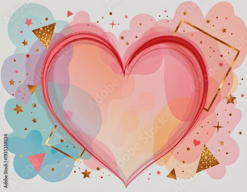 Romantic Watercolor Heart with Glittering Stars and Pastel Gradient