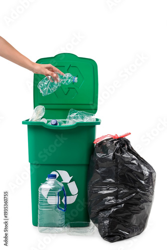 Woman throwing plastic bott...
