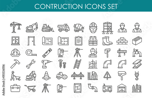 Contruction building line icons set