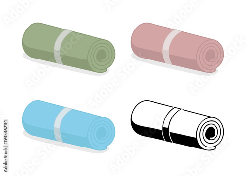 Rolled yoga mats set, without background