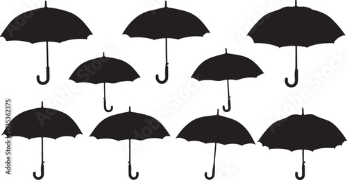 Collection of black umbrellas on a white background illustration