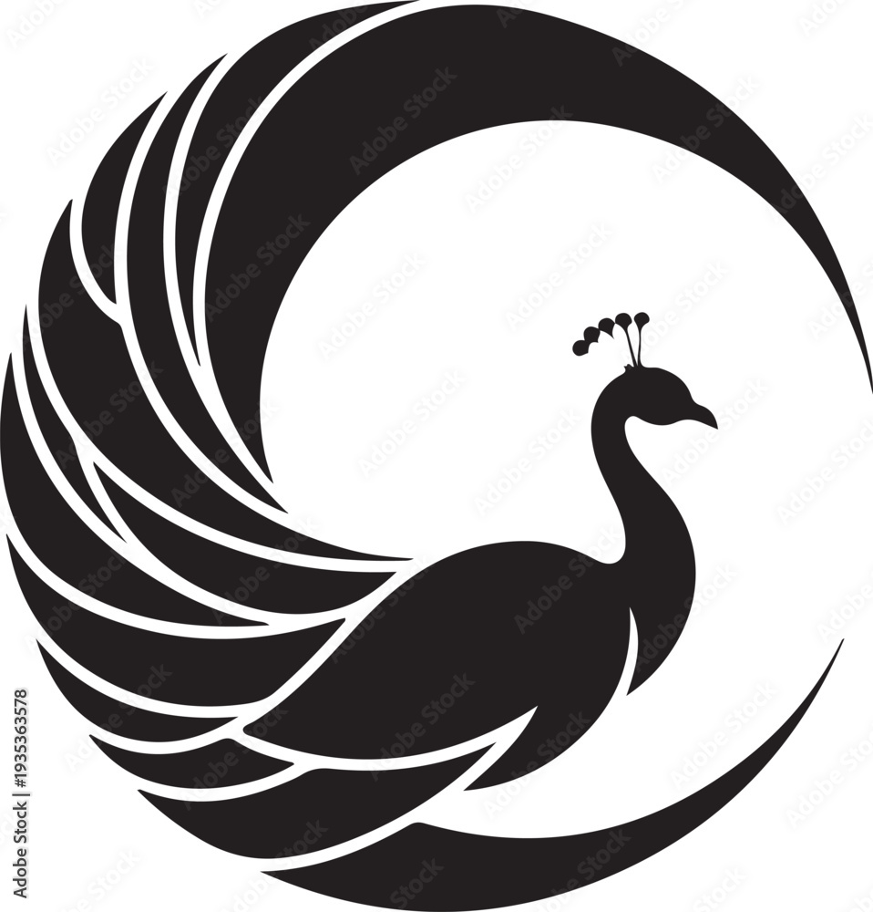 Fototapeta premium Elegant black peacock logo silhouette design, graphic resource