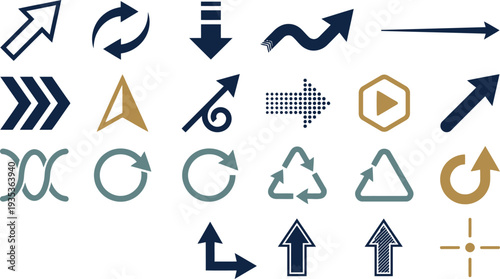 A collection of diverse arrow icons and navigation symbols for web design projects and user interfaces