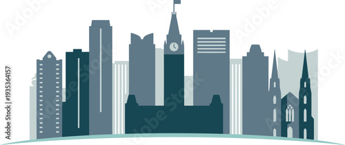 A contemporary cityscape illustration featuring a diverse collection of architectural styles and famous landmarks