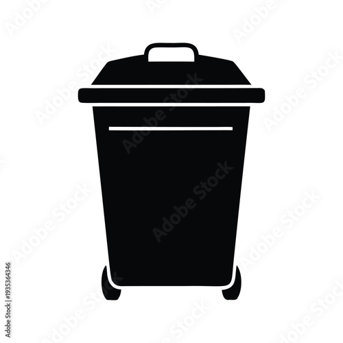 Silhouette of a black and white trash can wheels and lid, minimalist design vector illustration, compost bin silhouette vector illustration