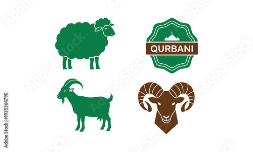 Islamic qurbani festival animals vector silhouette illustration with sheep goat and ram icon