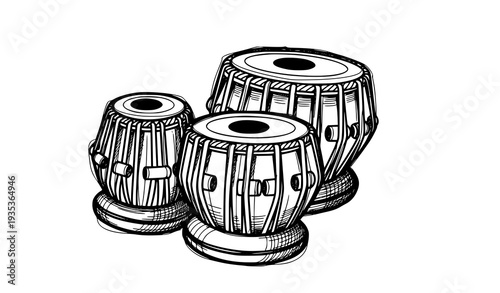 Hand drawn tabla drum sketch vector illustration