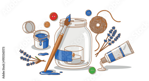 Paintbrush and Art Supplies in Jar.