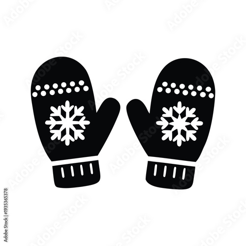 Silhouette of cozy winter gloves snowflake patterns, vector illustration, cozy mittens silhouette vector illustration