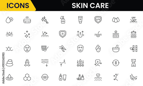 Skin care line icons set. Moisture cream, acid, anti wrinkle serum, creamed, collagen. Pixel perfect, minimalistic web and UI icon.Thin line icon collection. Vector illustration.