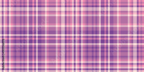 National tartan seamless vector, madras texture pattern background. Regular textile check fabric plaid in pink and violet colors.