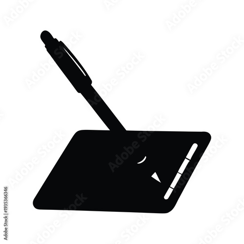 Silhouette of stylus pen on tablet vector illustration for graphic design, drawing stylus silhouette vector illustration