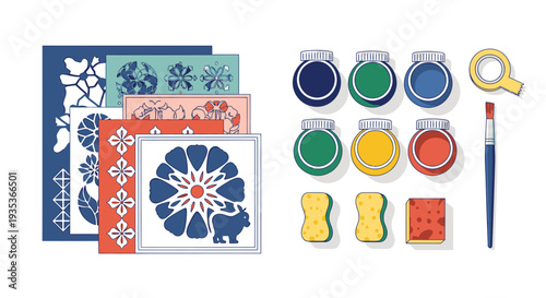 Watercolor Painting Supplies and Stencils.