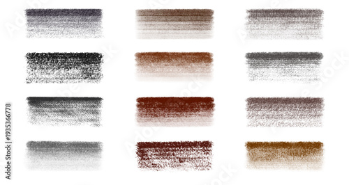  Vector illustration of various lines of pastel textures in black and brown colors for soft velvety transitions from dark to light tones on a white background.