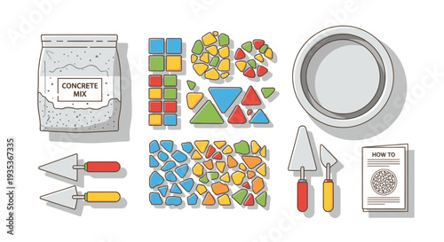 Colorful Mosaic Tiles and Crafting Tools.