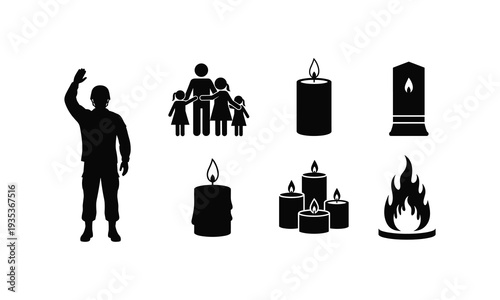 Memorial tribute symbols soldier family candles and fire illustration silhouette