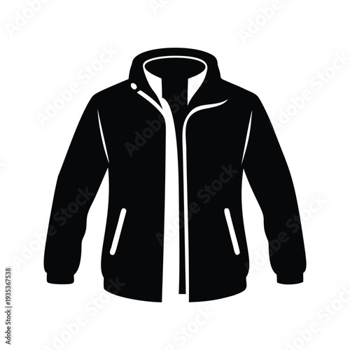 Stylish black and white jacket zipper and pockets silhouette vector illustration, fall jacket silhouette vector illustration