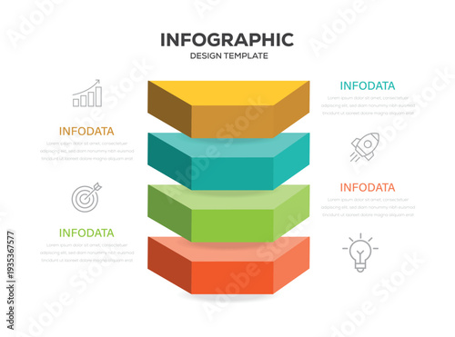 3d layers business Infographic template with icons and 4 steps template. Can be used for business strategy, presentation, start up project.