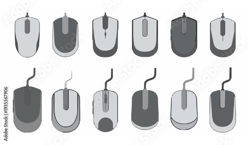 Flat Computer Mouse Icon Set Wired and Wireless Modern Minimal Vector Isolated on White Background