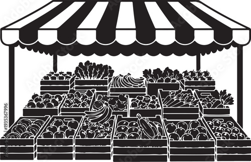 Vibrant Street Food Market Stall with Fresh Produce Displayed