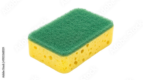 Cuadro en lienzo Isolated green and yellow dishwashing sponge for household cleaning, hygiene, an