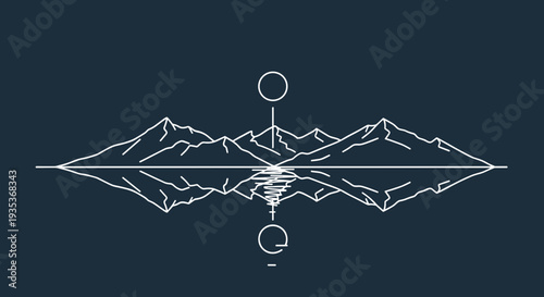 Stylized Compass with Mountain Landscape.