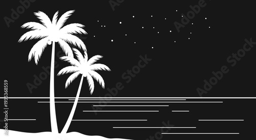 Two Palm Trees on Beach.